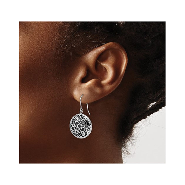 Black Onyx Circle Dangle Earrings in Sterling Silver Image 3