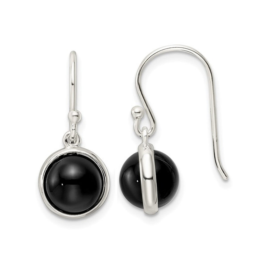 Black Onyx Dangle Ball Earrings in Sterling Silver Image 1