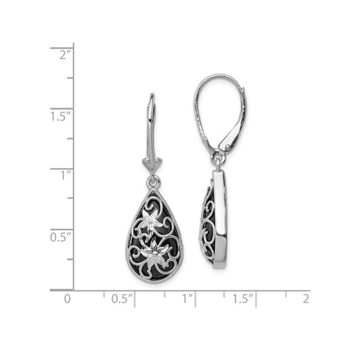 Black Onyx Drop Flower Earrings in Sterling Silver Image 4