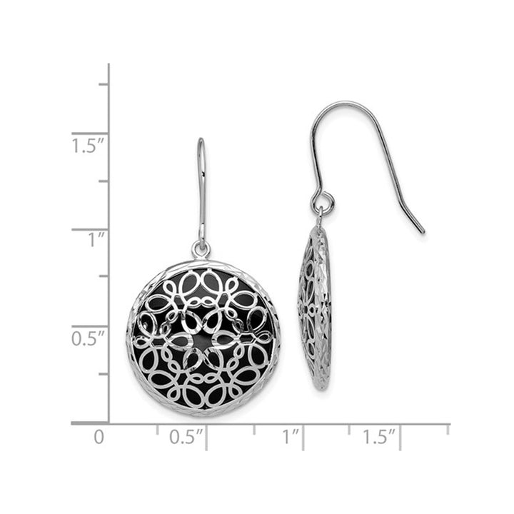 Black Onyx Circle Dangle Earrings in Sterling Silver Image 4