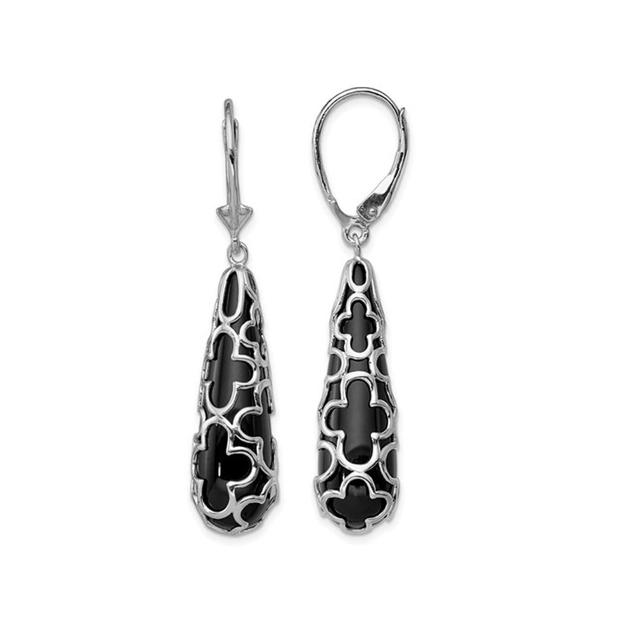 Black Onyx Teardrop Dangle Earrings in Sterling Silver Image 1