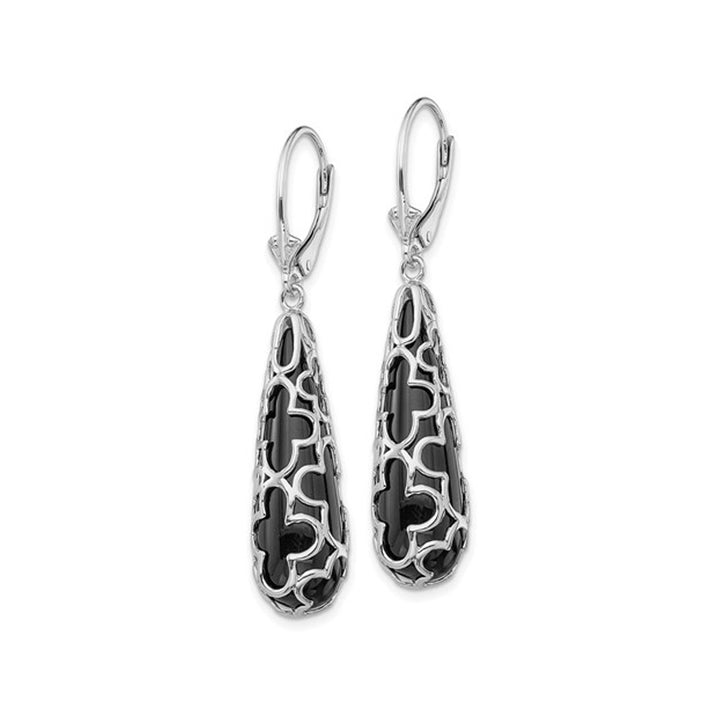 Black Onyx Teardrop Dangle Earrings in Sterling Silver Image 2