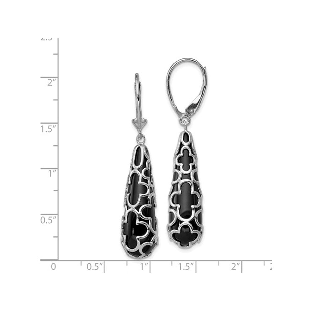 Black Onyx Teardrop Dangle Earrings in Sterling Silver Image 4