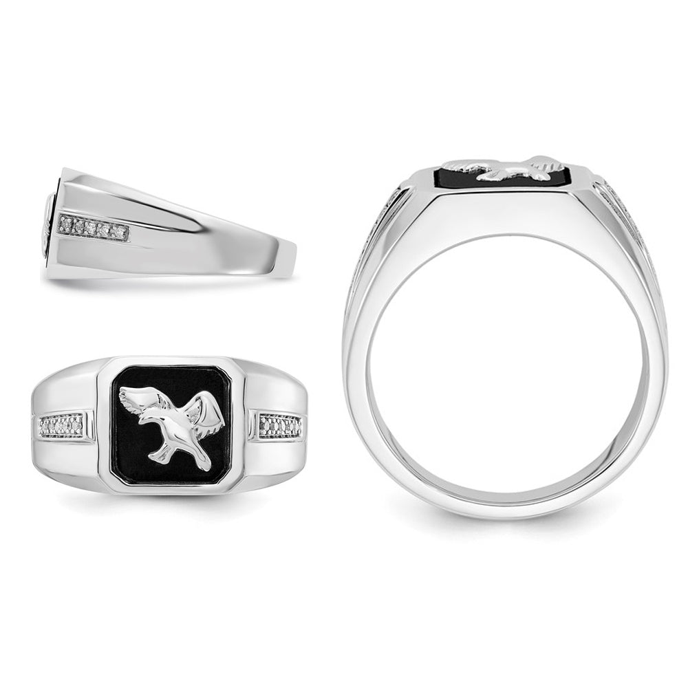 Mens Black Onyx Eagle Ring in 10K White Gold Image 3