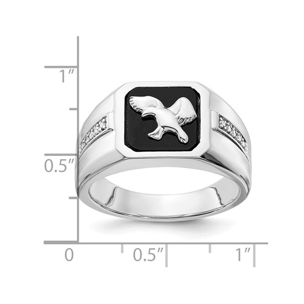 Mens Black Onyx Eagle Ring in 10K White Gold Image 4