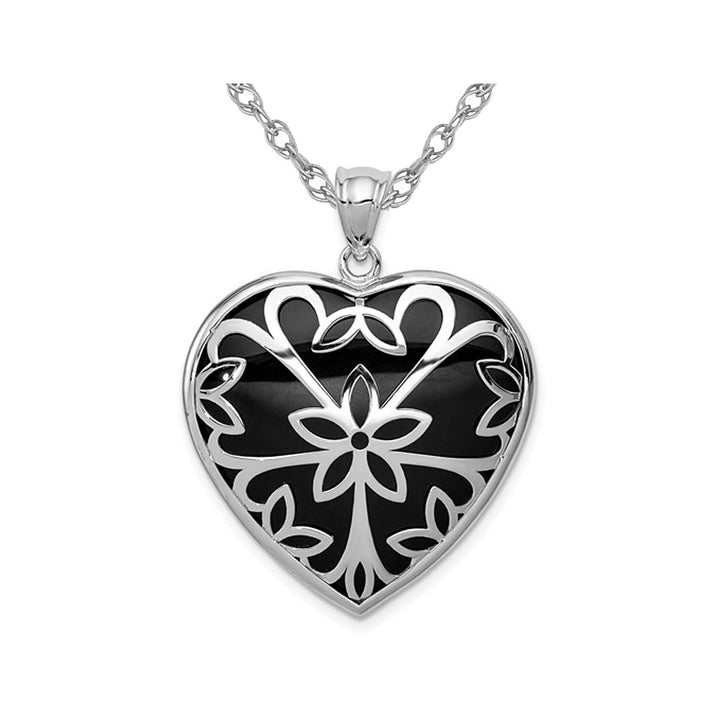 Sterling Silver Polished Black Onyx Heart Pendant Necklace Image 1