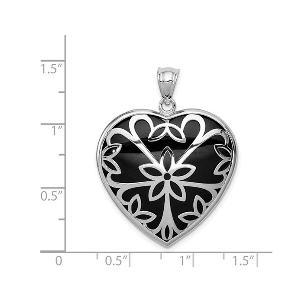 Sterling Silver Polished Black Onyx Heart Pendant Necklace Image 3