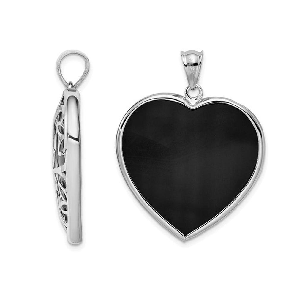 Sterling Silver Polished Black Onyx Heart Pendant Necklace Image 2