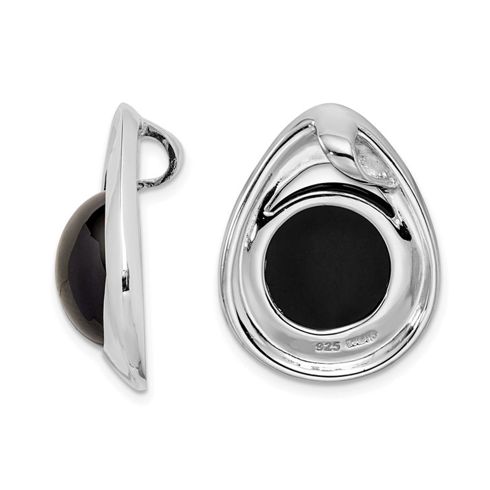 Sterling Silver Polished Black Onyx Teardrop Slide Pendant Necklace (18 Inches) Image 3