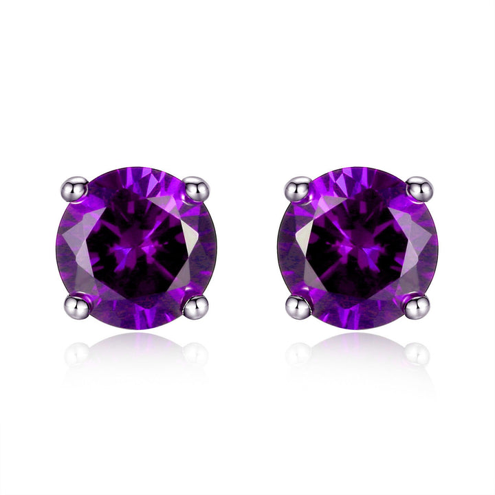 LAB CREATED AMETHYST 6MM ROUND CUT 925 STERLING SILVER STUD EARRINGS GIFTS FOR WOMEN Image 1