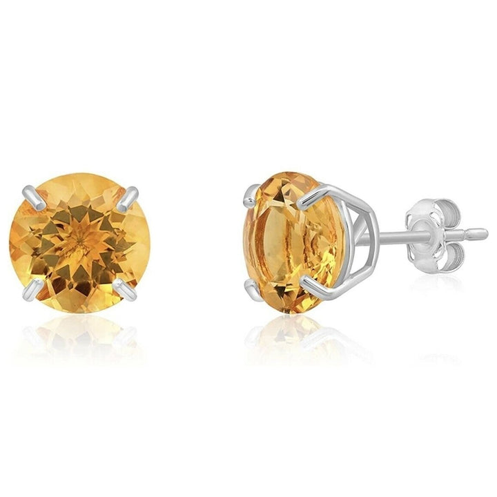 Women s 925 Sterling Silver Round Cut Citrine Stud Earrings 2.00 CTTW Image 1