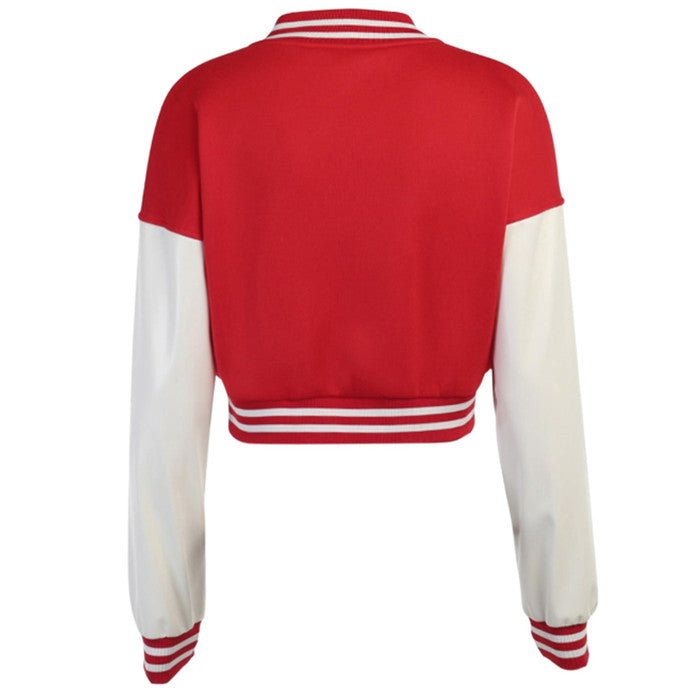 Women Varsity Jacket Cropped Baseball Jacket Bomber Coats Fashion Streetwear Image 3