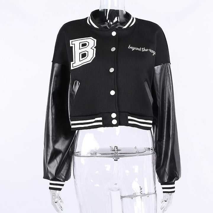 Women Varsity Jacket Cropped Baseball Jacket Bomber Coats Fashion Streetwear Image 4