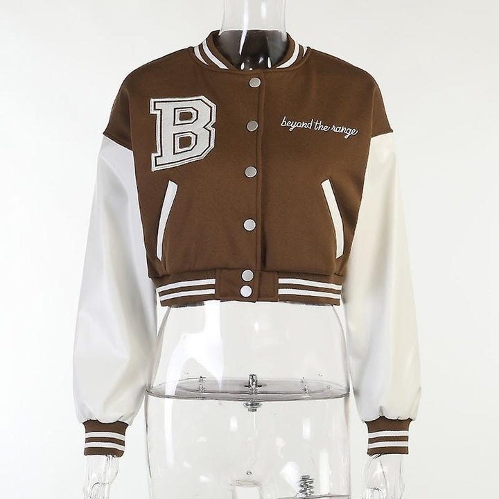 Women Varsity Jacket Cropped Baseball Jacket Bomber Coats Fashion Streetwear Image 8