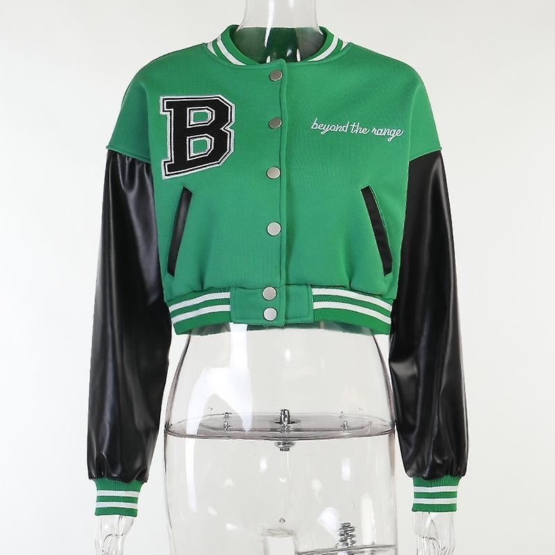 Women Varsity Jacket Cropped Baseball Jacket Bomber Coats Fashion Streetwear Image 11