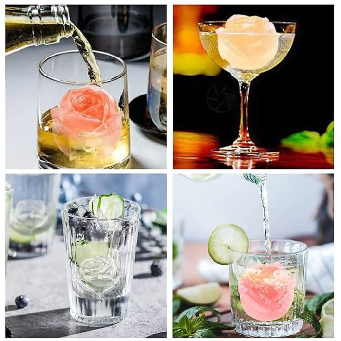 4 Cavity Ice Cube Trays 3d Silicone Rose Ice Tray Mold With Removable Funnel-shaped Lid Image 4