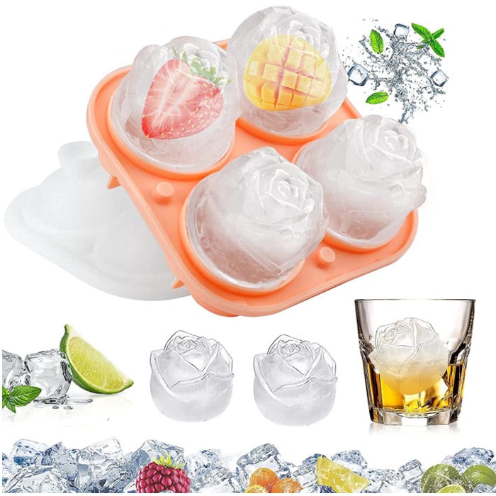 4 Cavity Ice Cube Trays 3d Silicone Rose Ice Tray Mold With Removable Funnel-shaped Lid Image 11