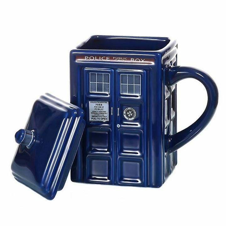 Doctor Who Tardis Mug Coffee Tea Cup Police Box Ceramic Mug With Lid Cover Birthday Gift Image 1