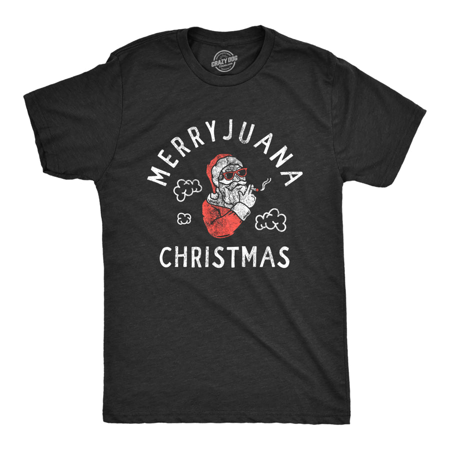 Mens Merryjuana Christmas T Shirt Funny Xmas Party 420 Santa Joint Tee For Guys Image 1