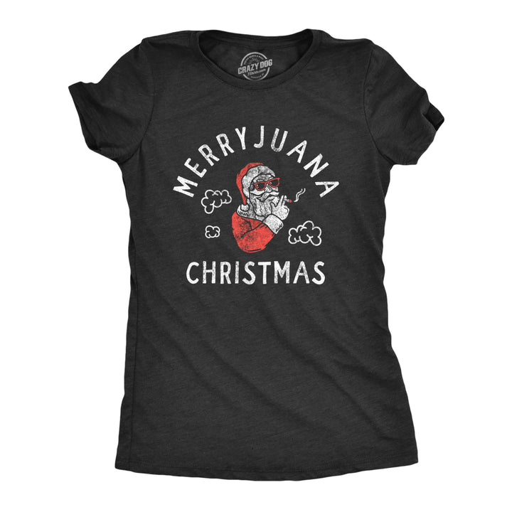 Womens Merryjuana Christmas T Shirt Funny Xmas Party 420 Santa Joint Tee For Ladies Image 1