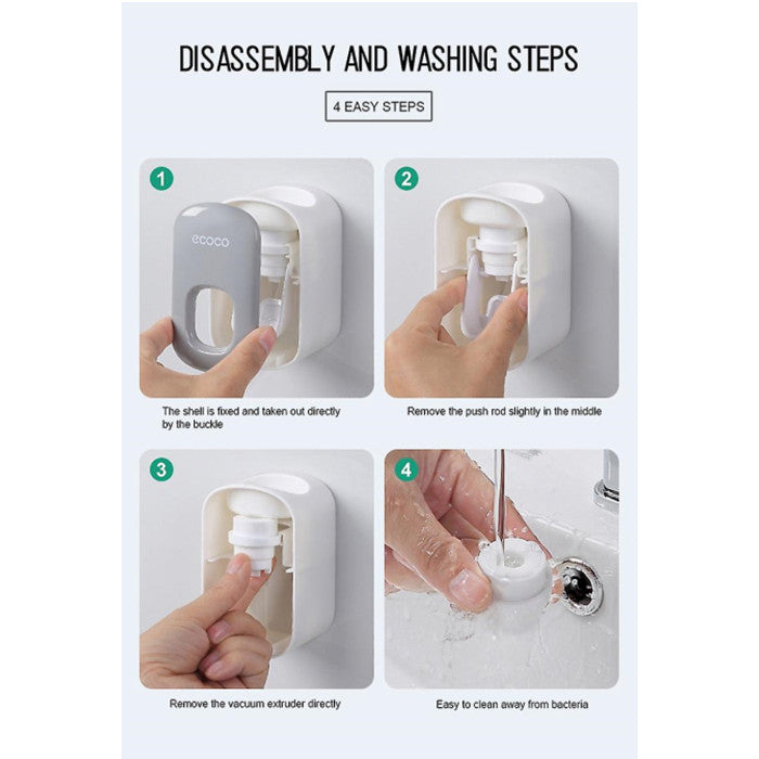 Automatic Toothpaste Dispenser Toothbrush Holder Wall Mounted Bathroom Storage Image 4