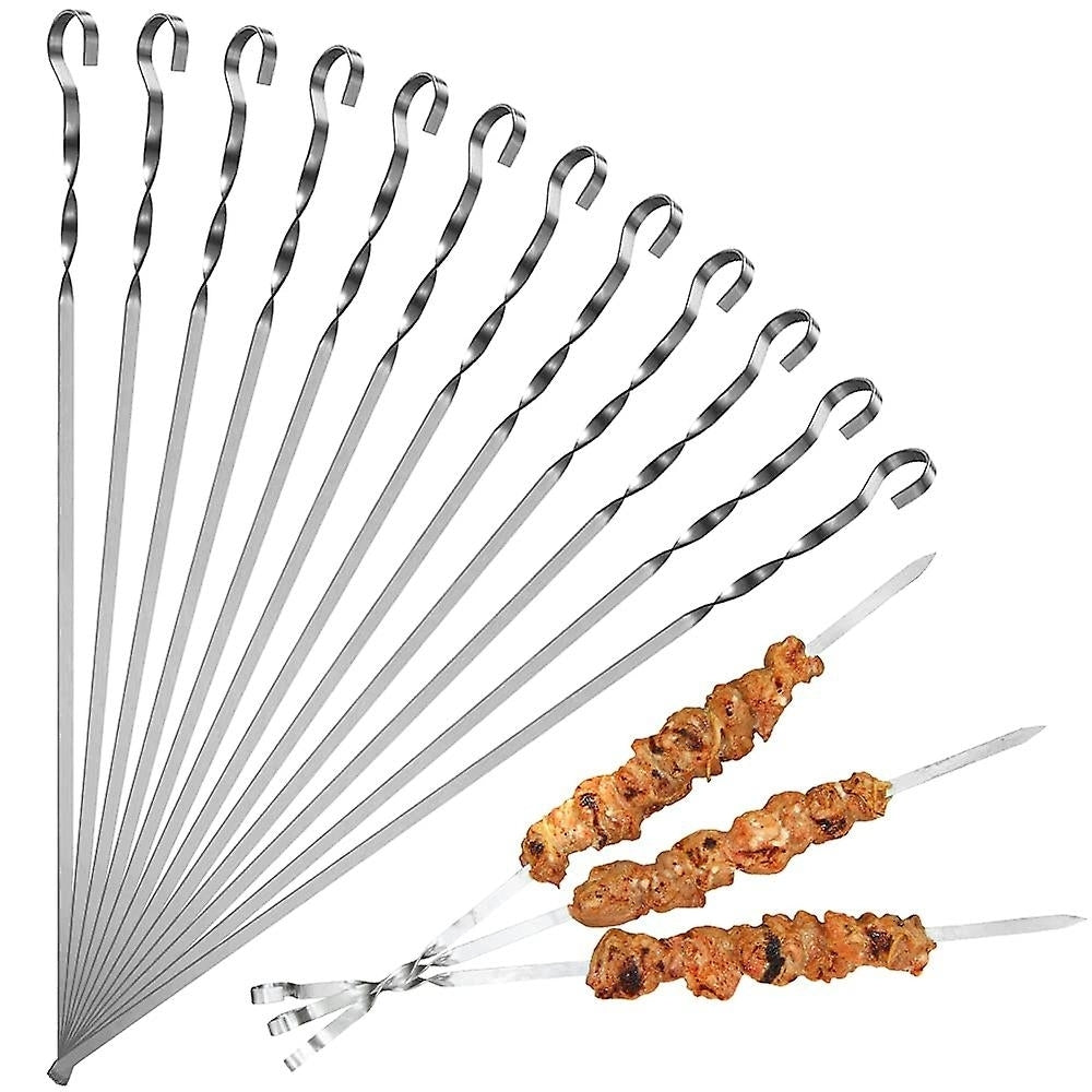 20pcs Bbq Skewers Flat Metal Grilling Skewers Stainless Steel Shish Kabob Sticks Image 1