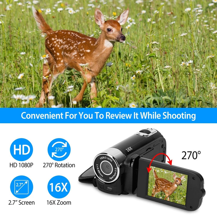 HD 1080P Digital Video Camcorder 2.7in 16X Zoom DV Camera Rotation Rechargeable Kid Camera Image 3