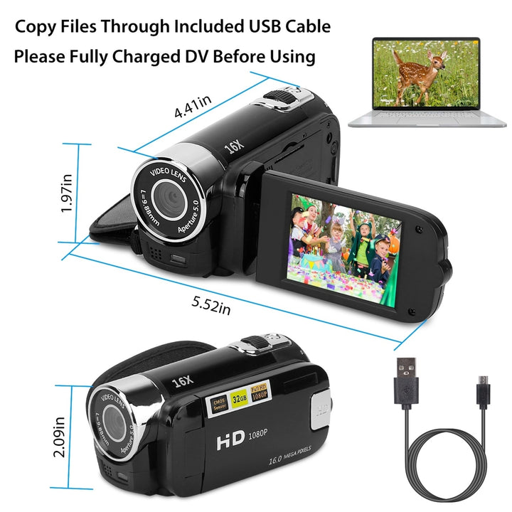 HD 1080P Digital Video Camcorder 2.7in 16X Zoom DV Camera Rotation Rechargeable Kid Camera Image 7