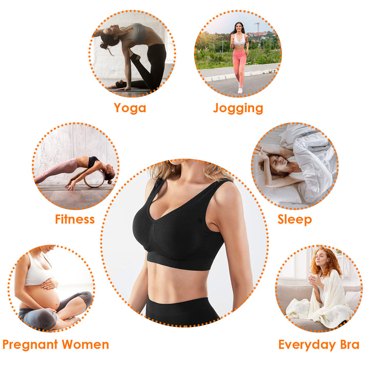 3 Pack Sport Bras For Women Seamless Wire-free Bra Light Support Tank Tops For Fitness Workout Sports Yoga Sleep Wearing Image 7