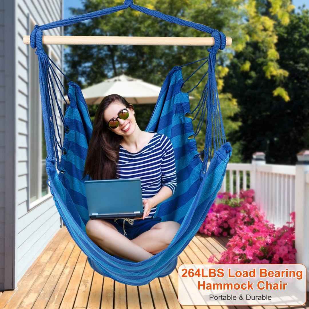 Hammock Hanging Chair Canvas Portable Patio Swing Seat 264lbs Capacity Blue Red Image 6