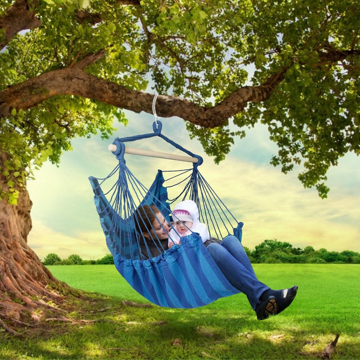 Hammock Hanging Chair Canvas Portable Patio Swing Seat 264lbs Capacity Blue Red Image 7