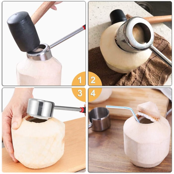 2pcs Coconut Opener Set Portable Opening Tool Kit Durable Rubber Hammer For Home Shop Image 4