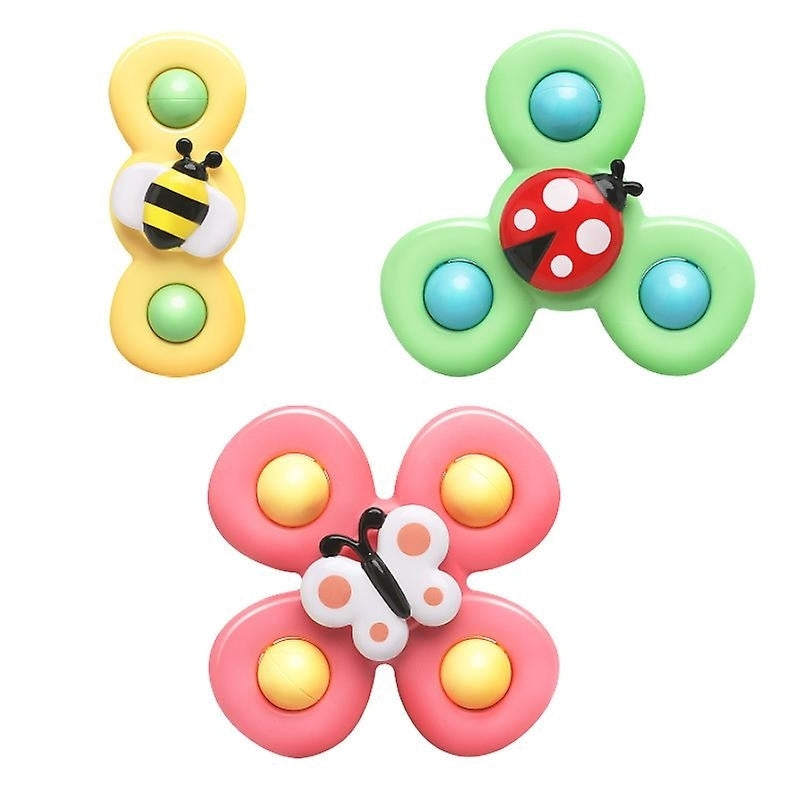 3 Pack Baby Sucker Spinning Top Toy Fidget Spinner Bath Toy With Rotating Suction Cup Image 1