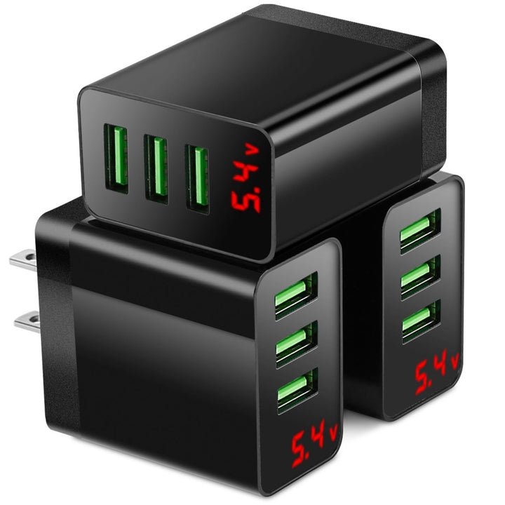 3 Packs USB Wall Charger 3 or 4 Port Black Fast Charging Adapter Travel Plug Image 1