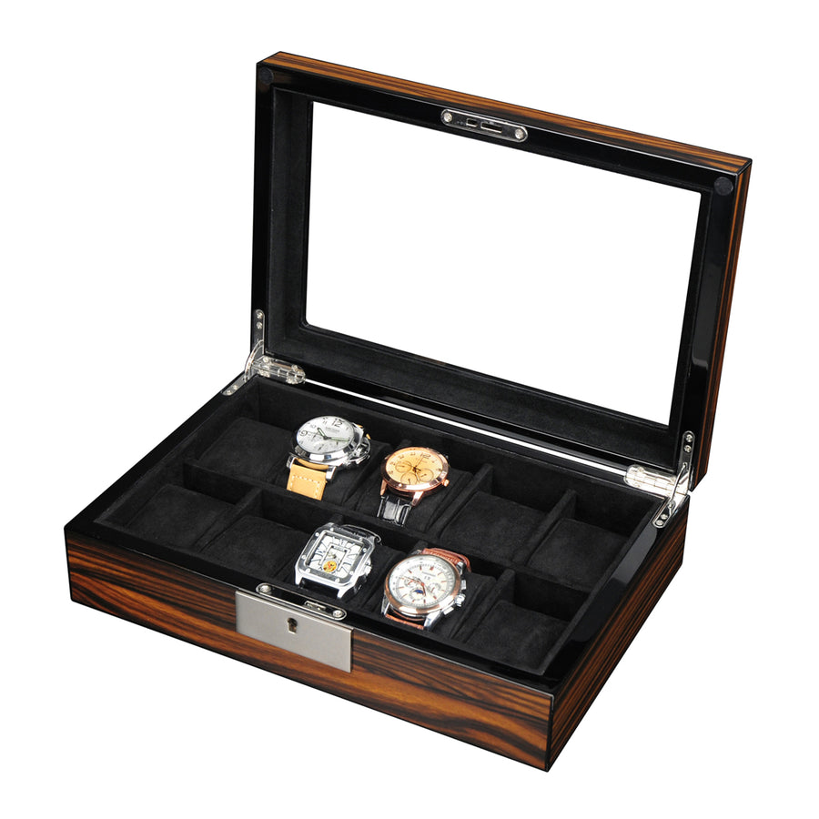 Arolly 10 Slots Wooden Watch Display Case Glass Top Jewelry Collection Storage Box Organizer Men and Women Image 1