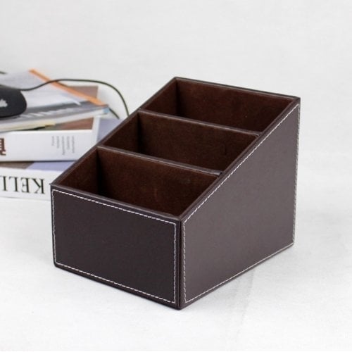 Arolly Multi-Function PU Leather Remote Control Controller TV Guide Mail CD Organizer Holder Brown Image 1