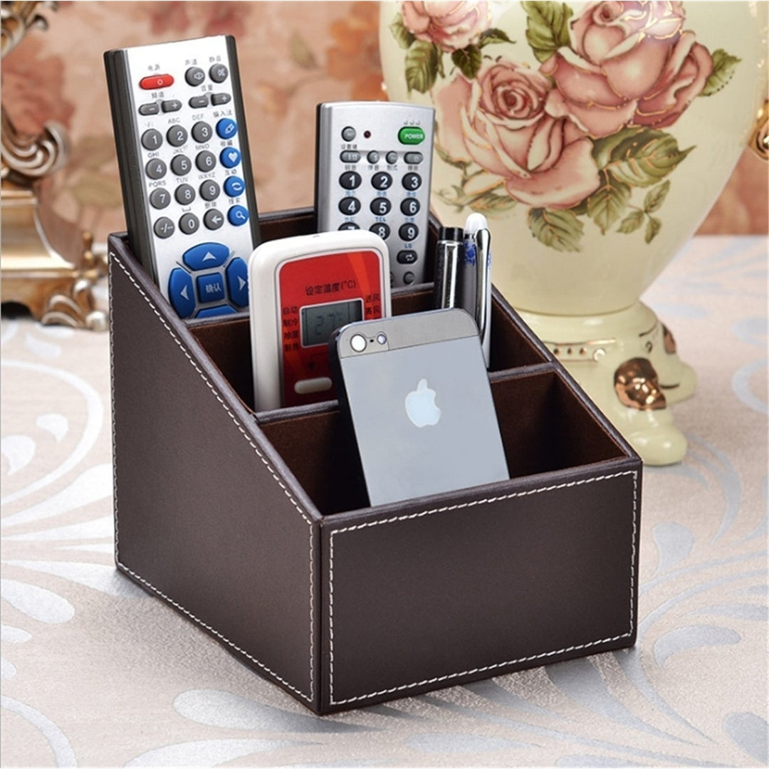 Arolly Multi-Function PU Leather Remote Control Controller TV Guide Mail CD Organizer Holder Brown Image 2