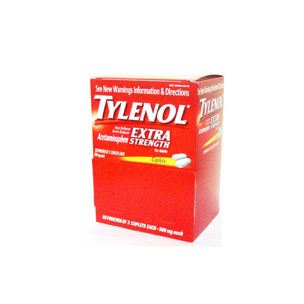 Tylenol Extra Strength Caplets 50 Pouches of 2 Caplets (500mg each) Image 1