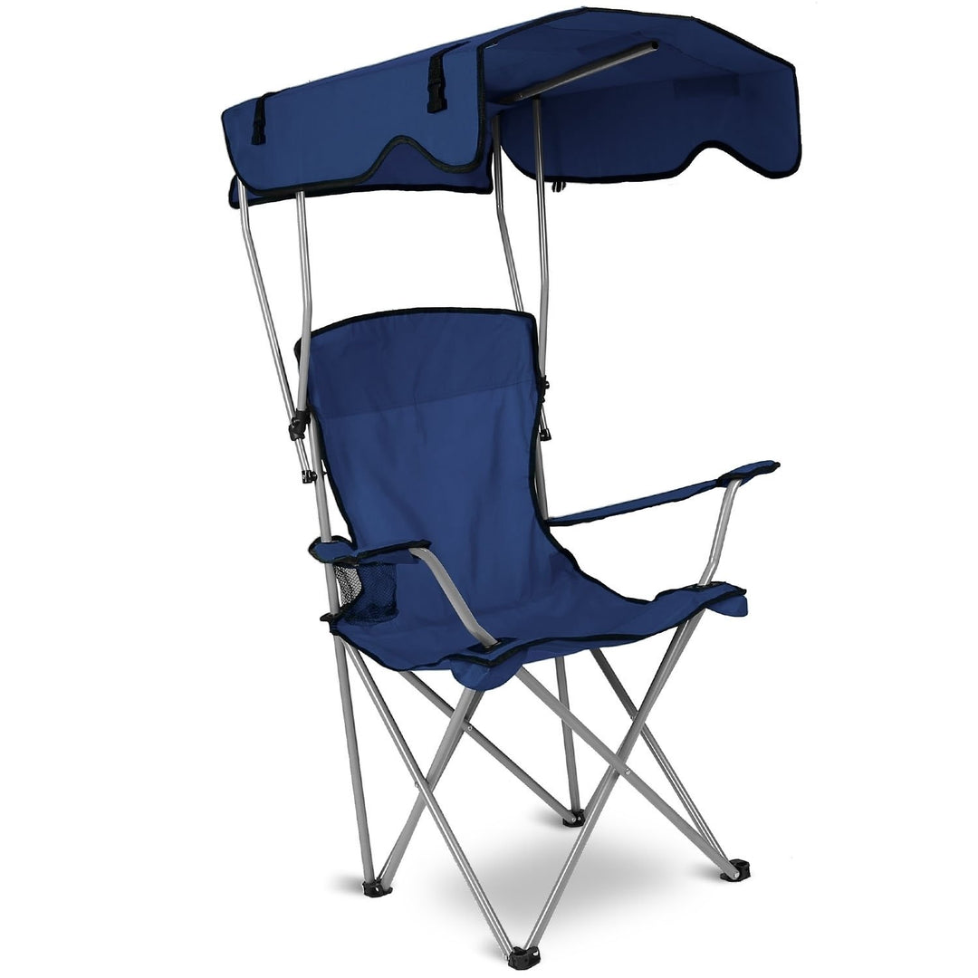 Foldable Beach Canopy Chair 330lbs Load UV Protection Padded Armrest Navy Blue Image 1