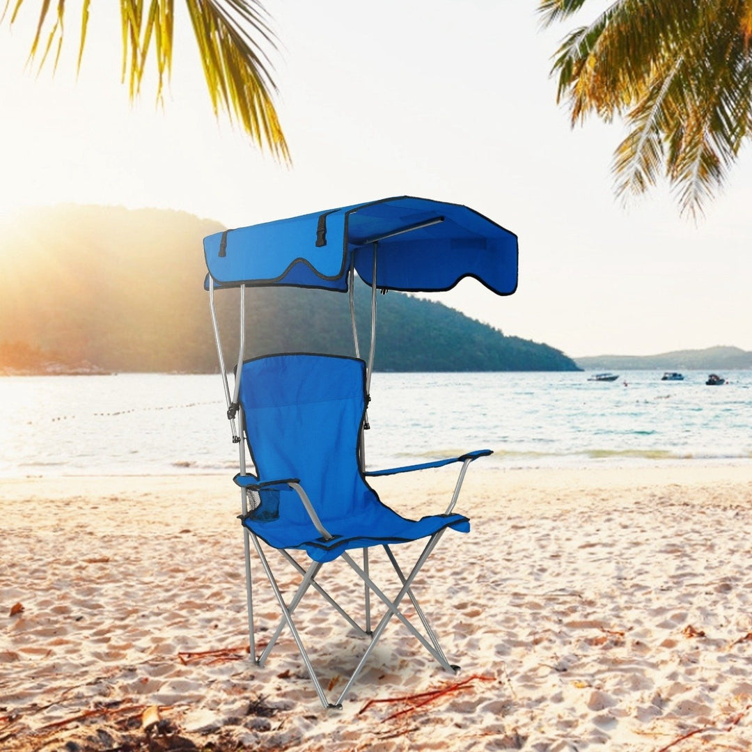 Foldable Beach Canopy Chair 330lbs Load UV Protection Padded Armrest Navy Blue Image 1