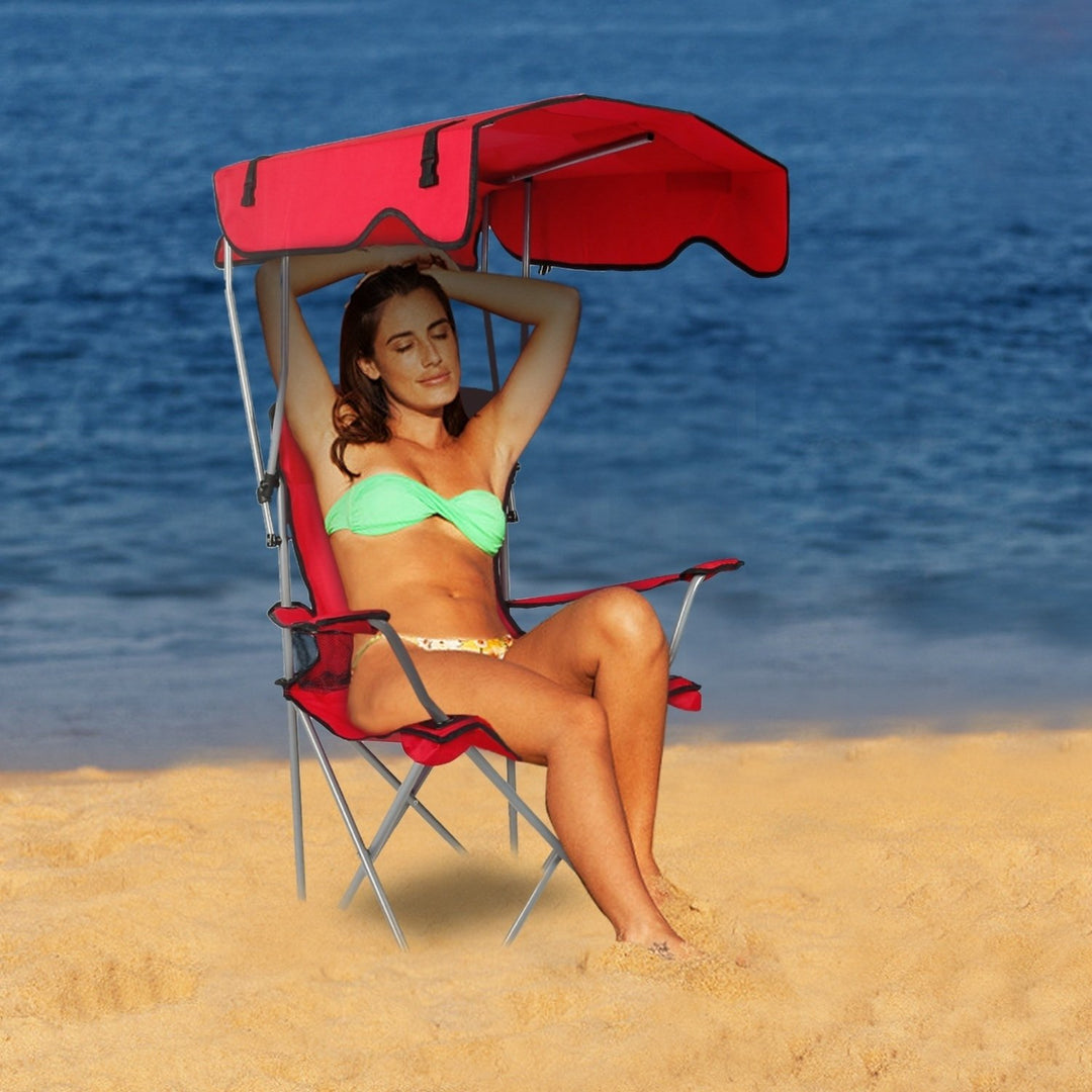 Foldable Beach Canopy Chair 330lbs Load UV Protection Padded Armrest Navy Blue Image 1