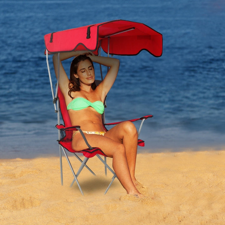 Foldable Beach Canopy Chair Sun Protection Camping Lawn Canopy Chair 330LBS Load Image 1