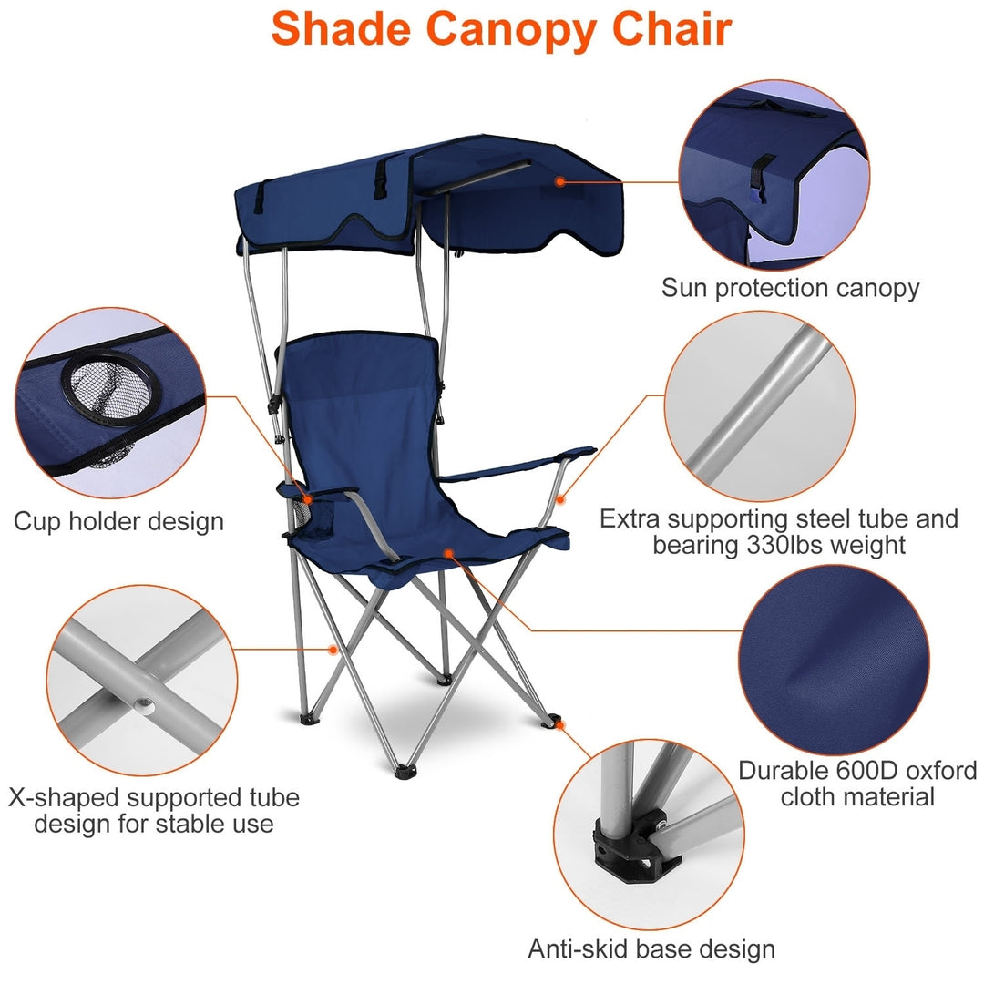 Foldable Beach Canopy Chair Sun Protection Camping Lawn Canopy Chair 330LBS Load Image 6