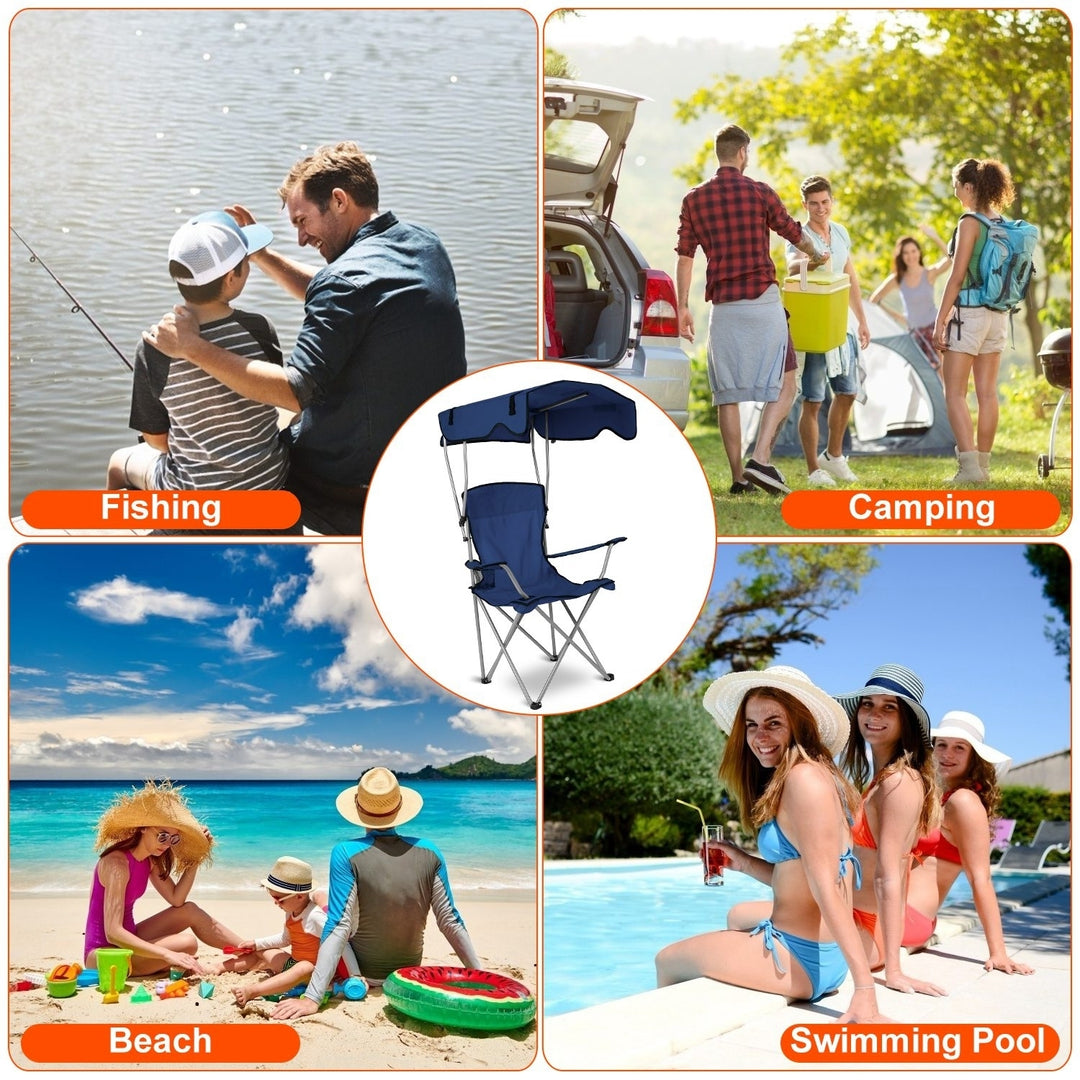 Foldable Beach Canopy Chair Sun Protection Camping Lawn Canopy Chair 330LBS Load Image 9
