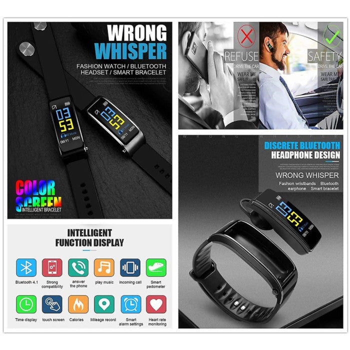 2 In 1 Smart Bracelet Bluetooth Headset Waterproof Watch Wireless Earphone Image 2