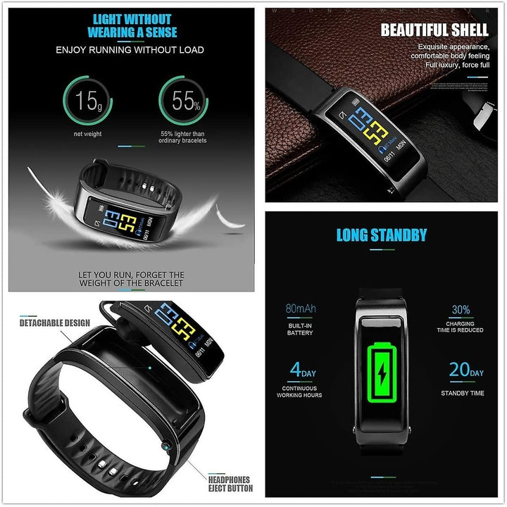 2 In 1 Smart Bracelet Bluetooth Headset Waterproof Watch Wireless Earphone Image 4