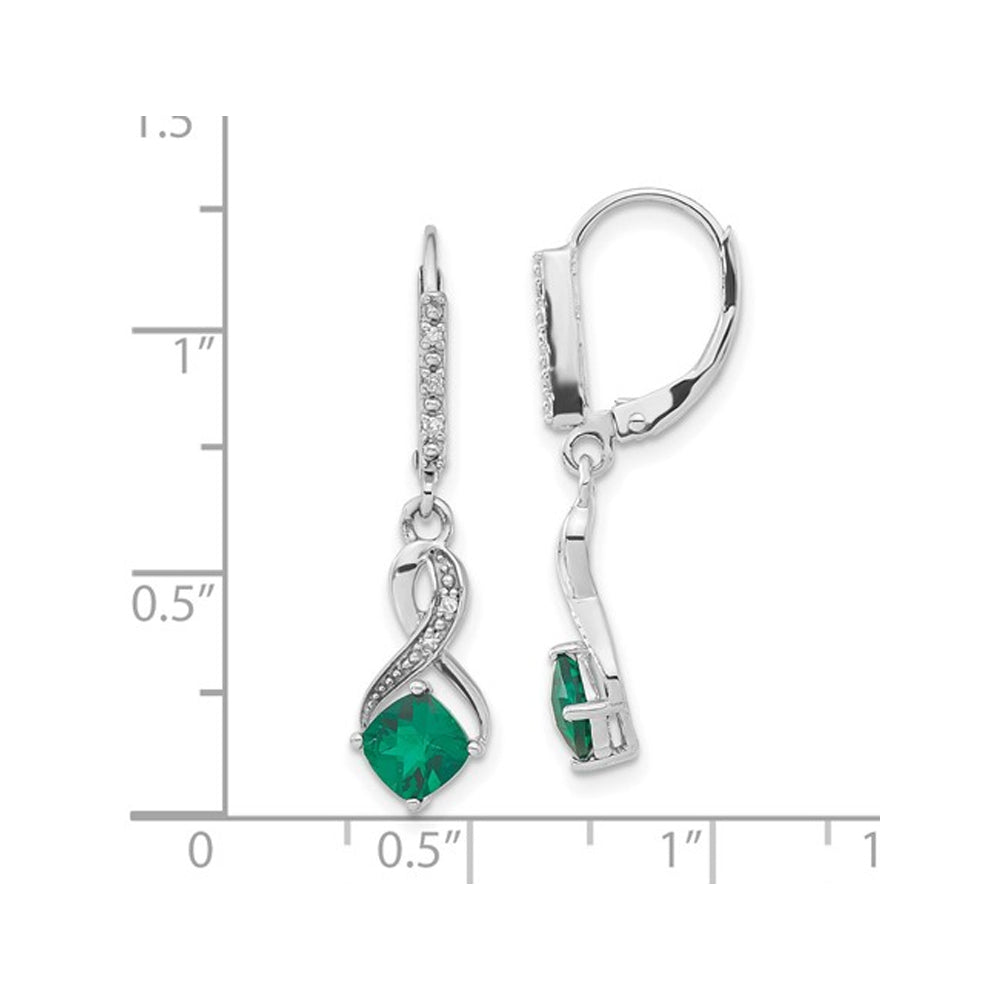 1.00 Carat (ctw) Lab Created Emerald Drop Earrings in Sterling Silver with Accent Diamonds Image 3