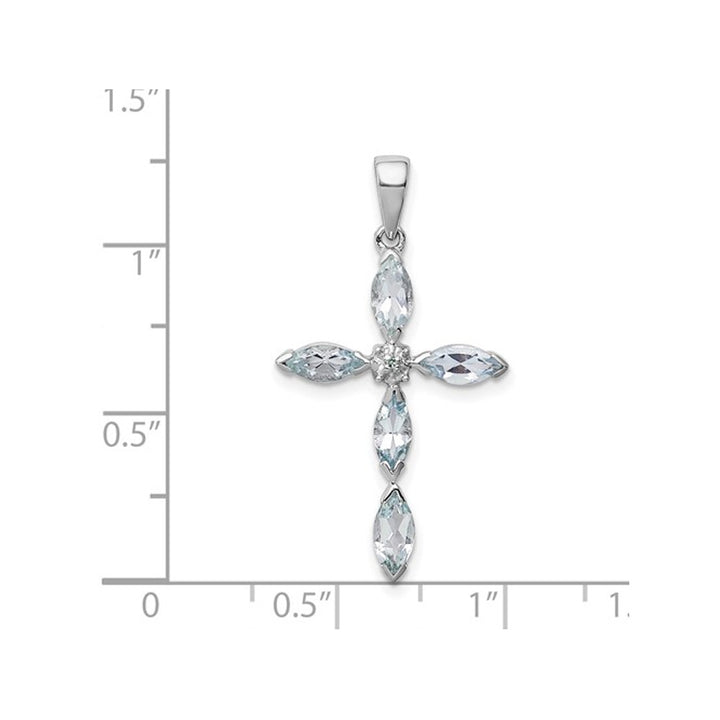 Sterling Silver Aquamarine Cross Pendant Necklace with Chain (1.00 Carat ctw) Image 3