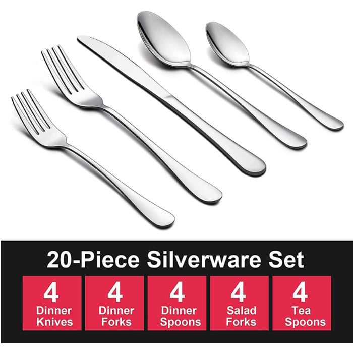 20pcs Flatware Cutlery Tableware Set Stainless Steel Knife Fork Spoon Utensils With Gift Box Image 3