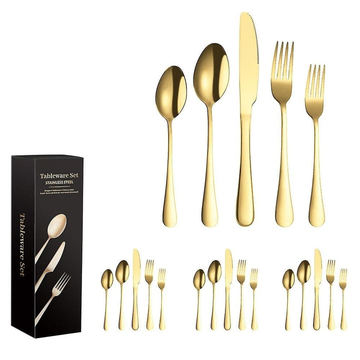 20pcs Flatware Cutlery Tableware Set Stainless Steel Knife Fork Spoon Utensils With Gift Box Image 1